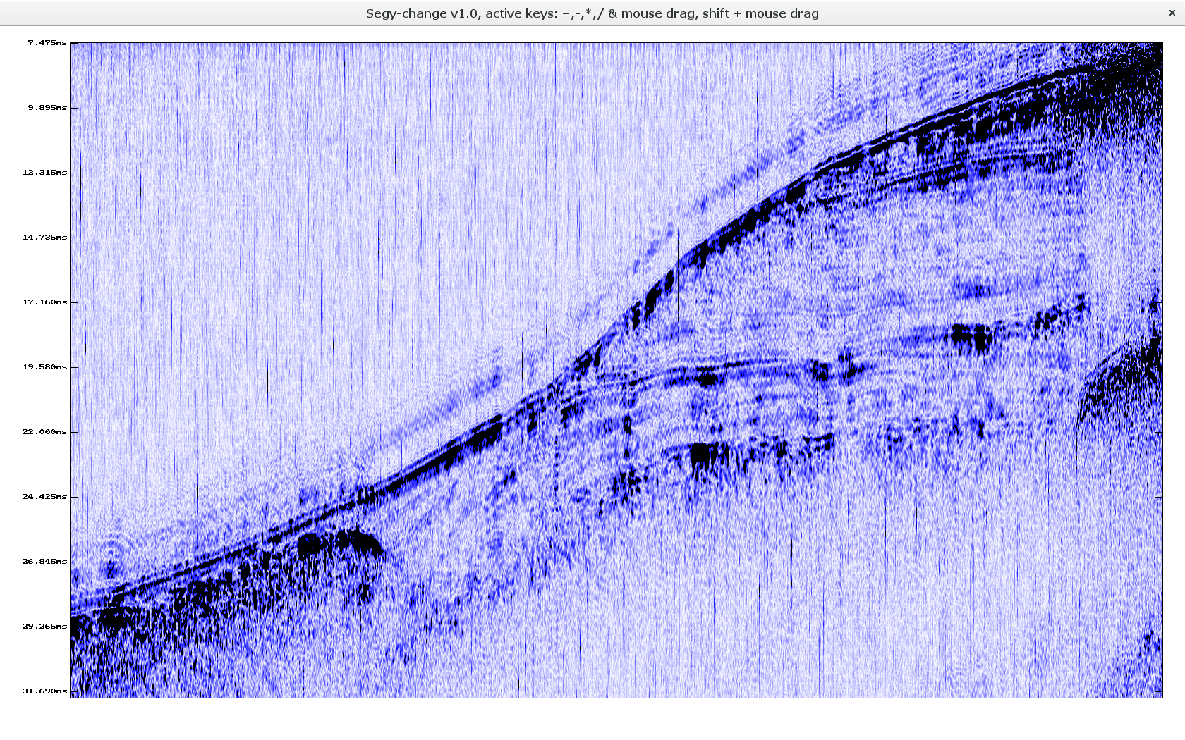 A plot of a SEGY file rendered on screen with -X11 -view switches